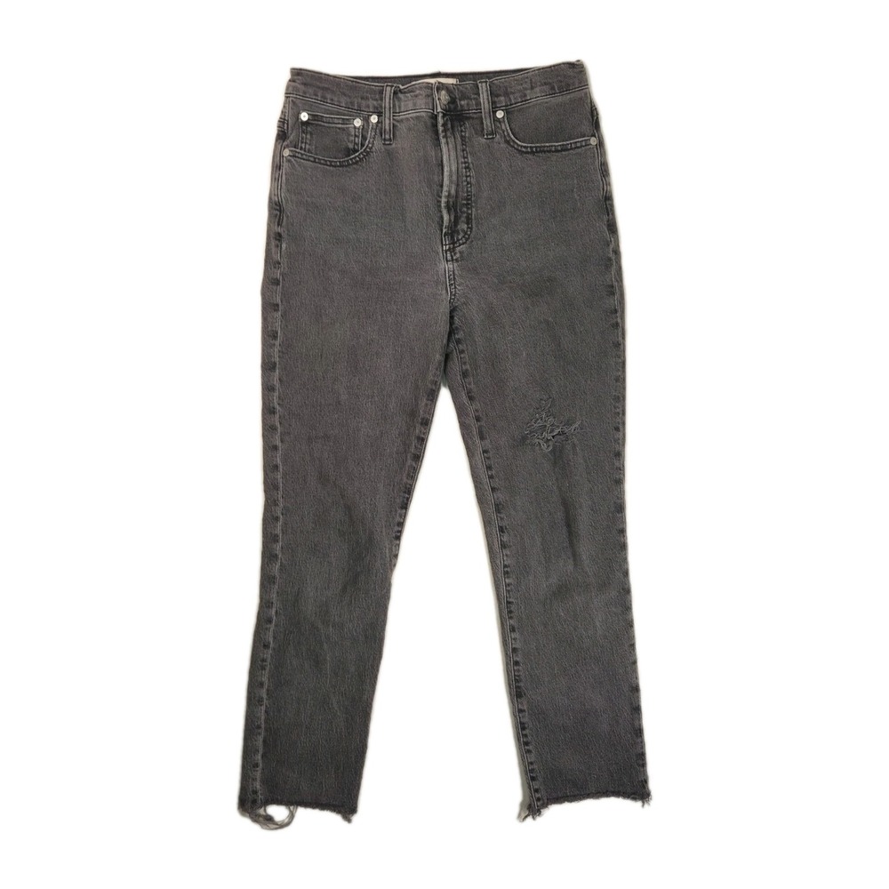 Madewell The Perfect Vintage Jean Womens 27 Black High-rise Raw Hem Crop 30×26